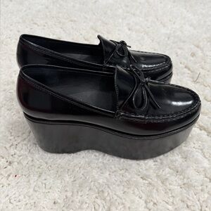 Jeffrey Campbell Black Platform Loafers with Bow